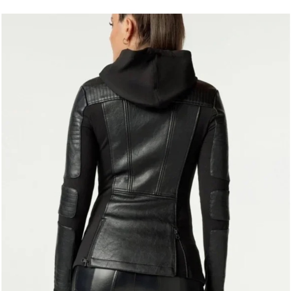 Blanc Noir Black Leather Hooded Jacket - Picture 2 of 6